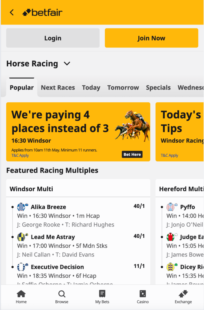 Betfair Horse Racing E/W offer