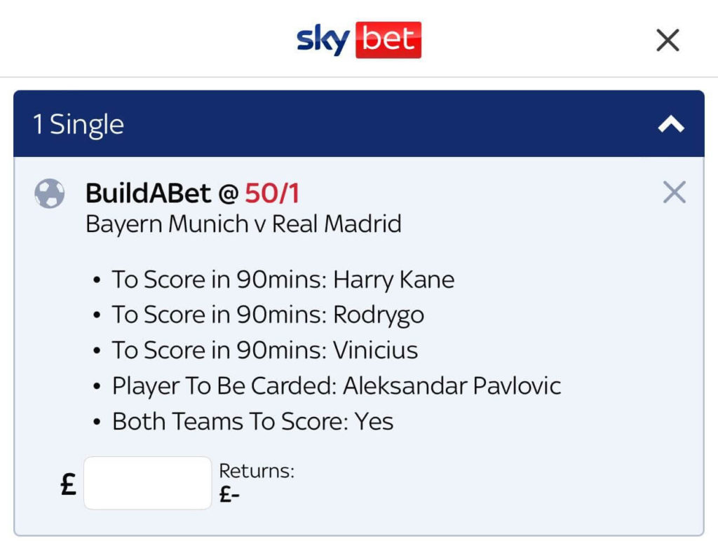 Sky Bet build a bet example