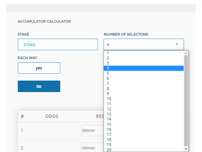 Accumulator Bet Calculator Selections MyBettingSites