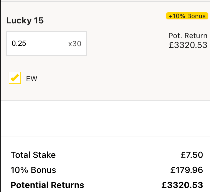 fitzdares each way lucky 15