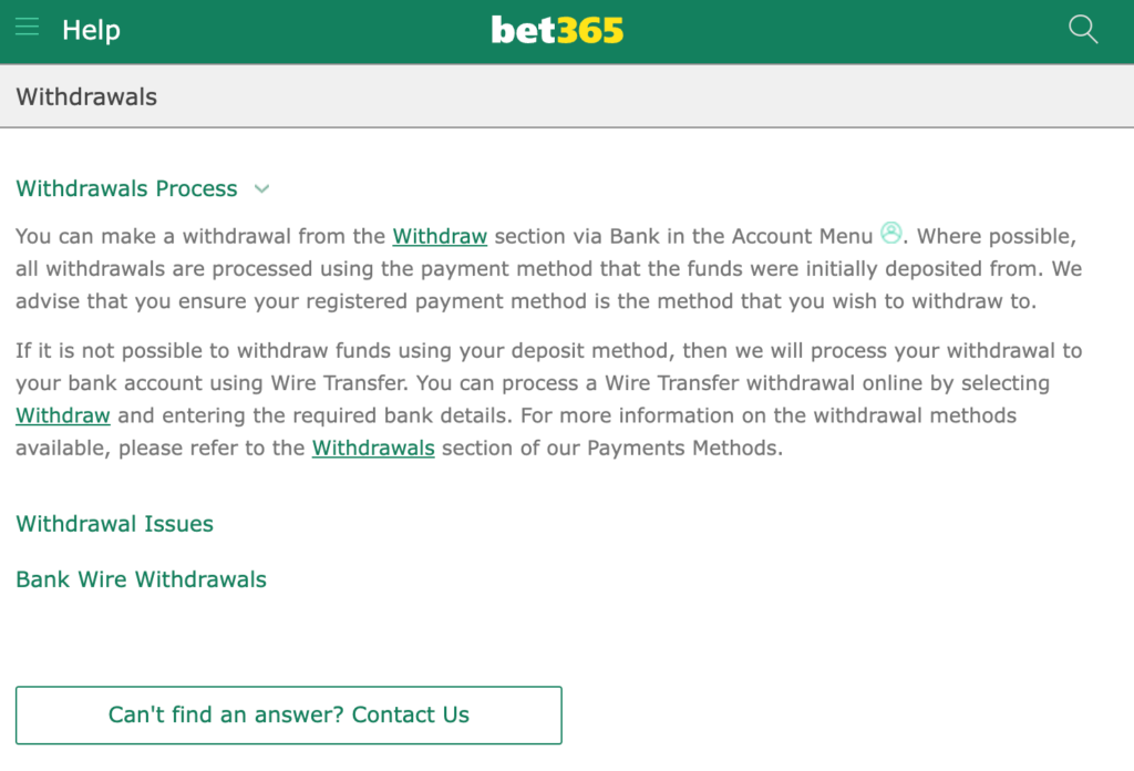 bet365 withdrawals