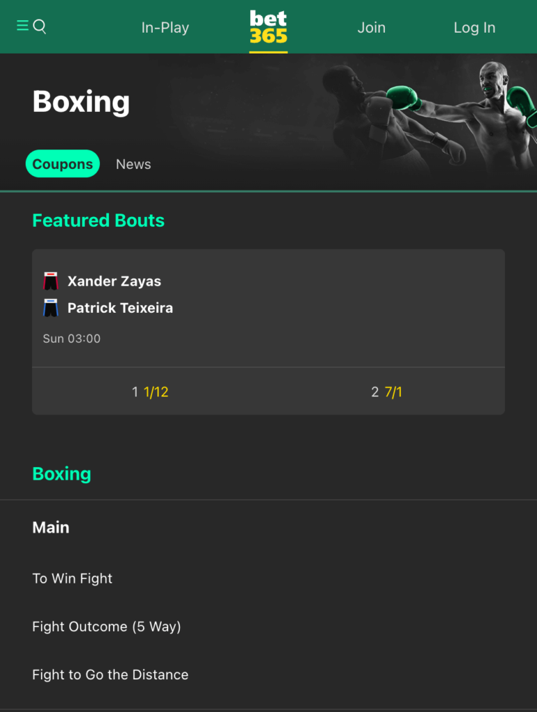 bet365 boxing page