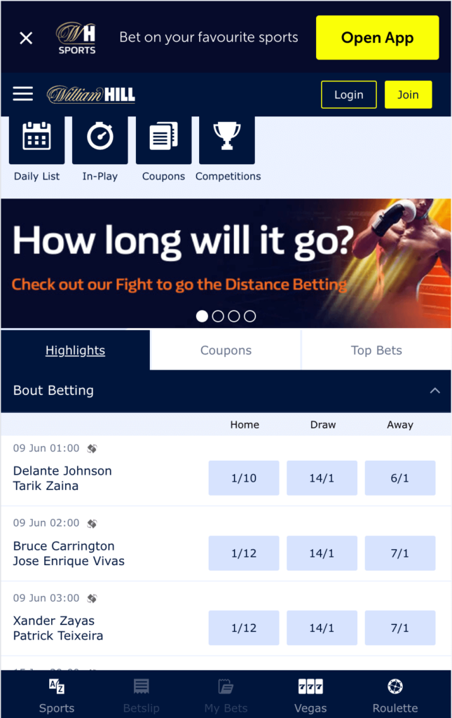 william hill boxing betting page