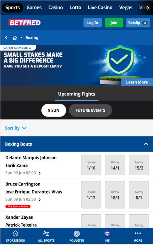 betfred boxing betting page