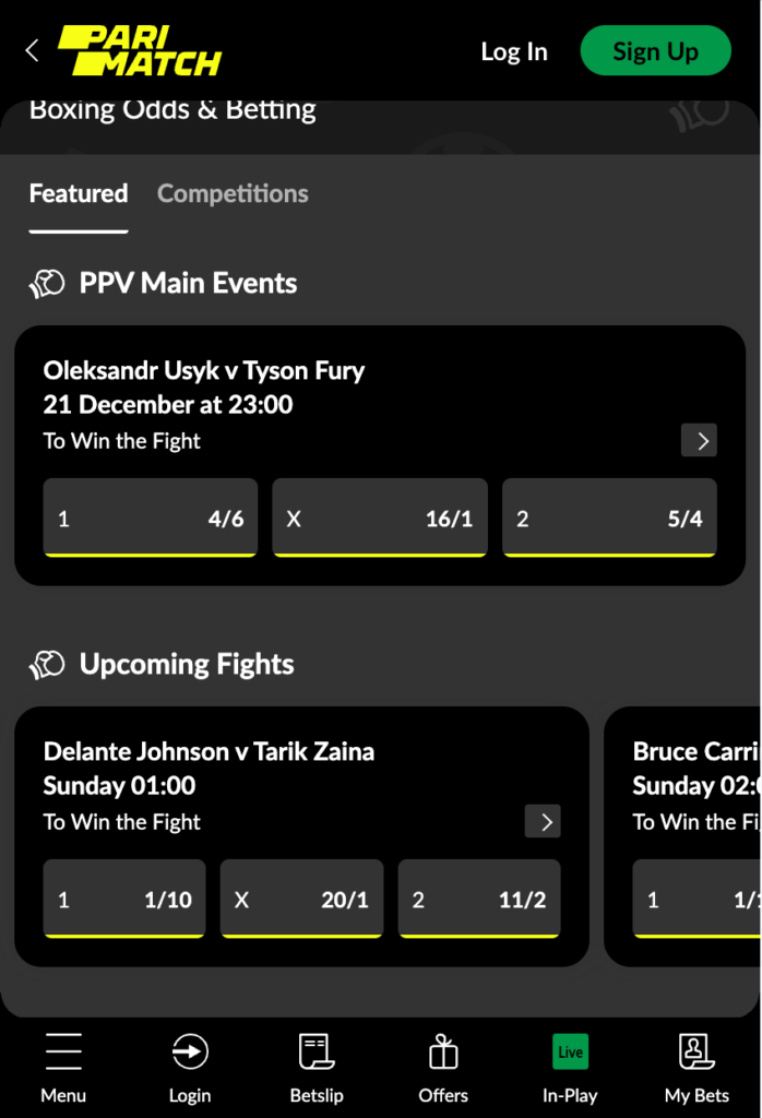 parimatch boxing betting odds