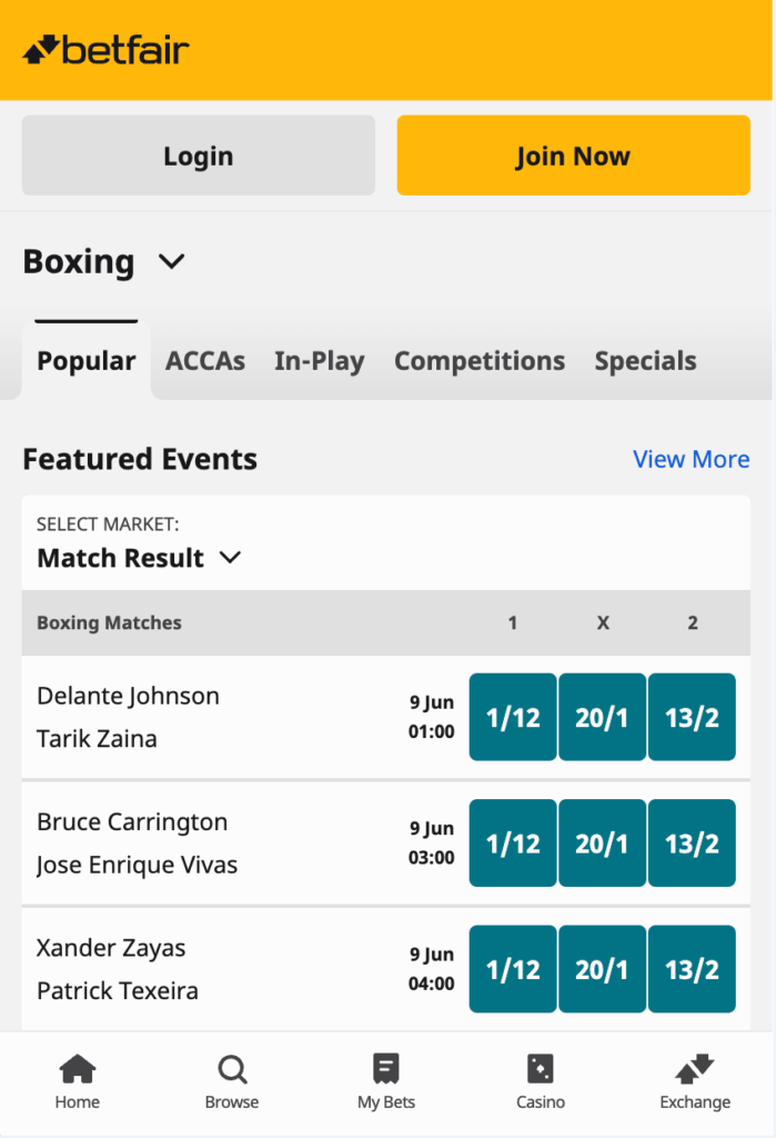 betfair boxing betting odds