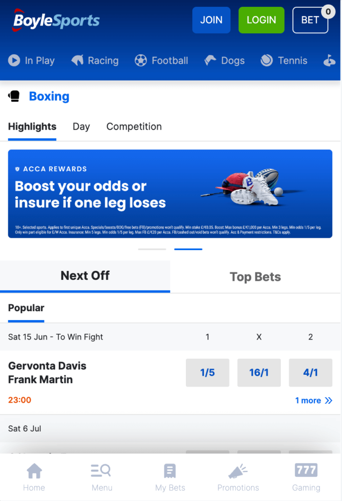 boylesports boxing betting odds