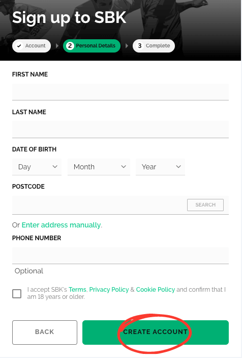 SBK Create account